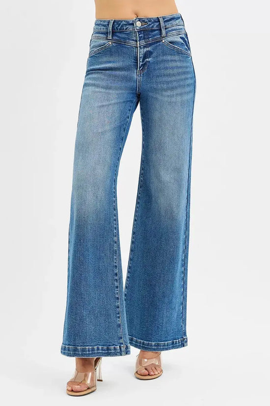 RISEN High Rise Wide Leg Jenas with Front Yoke and Heart Back Pocket STYLE SOURCE