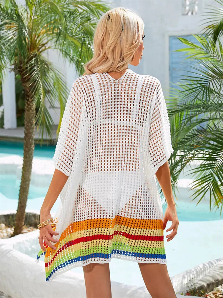 Slit Openwork V-Neck Half Sleeve Cover-Up STYLE SOURCE