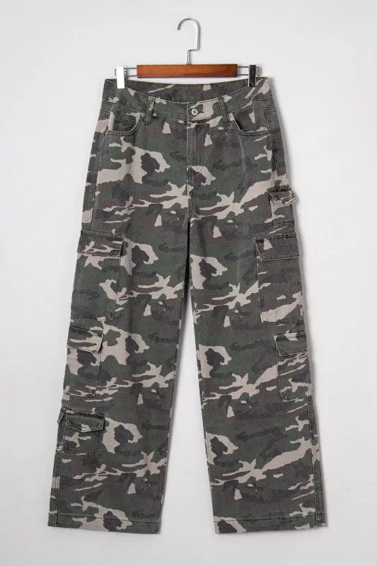 Camo Denim Cargo Wide Leg Pants STYLE SOURCE