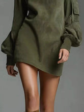 Full Size Suede Turtleneck Lantern Sleeve Mini Dress Plus Size STYLE SOURCE