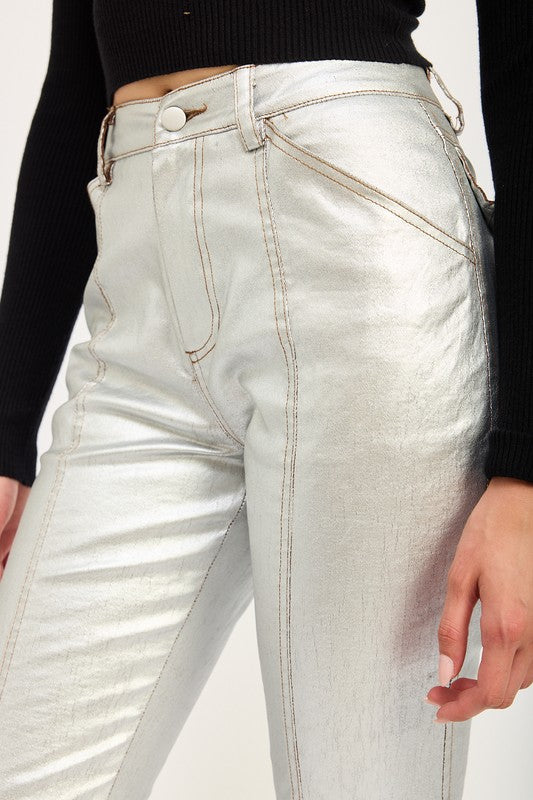 METALLIC FLARED PANTS STYLE SOURCE