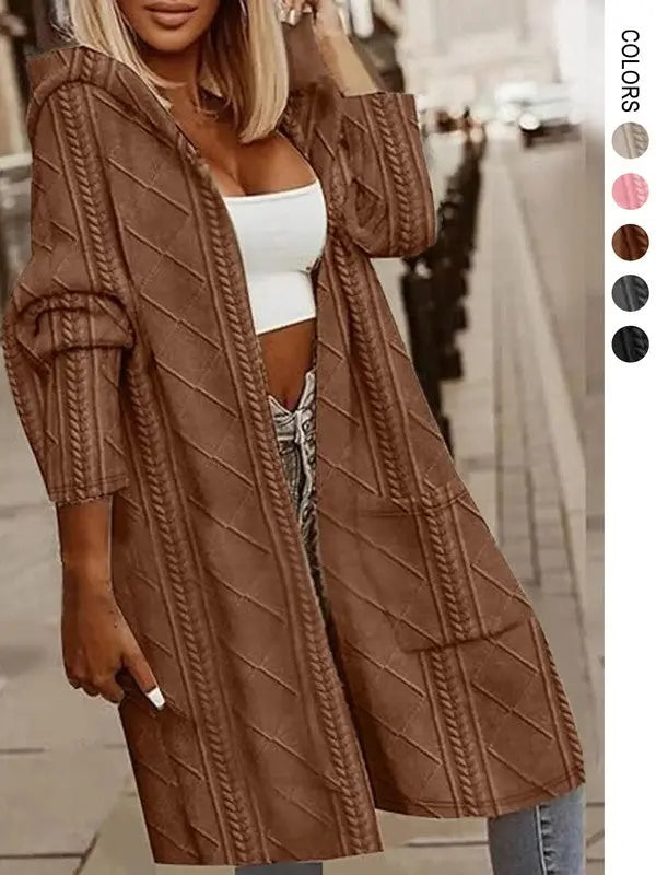 Womens Long Cardigans Cable Knitted Open Front STYLE SOURCE