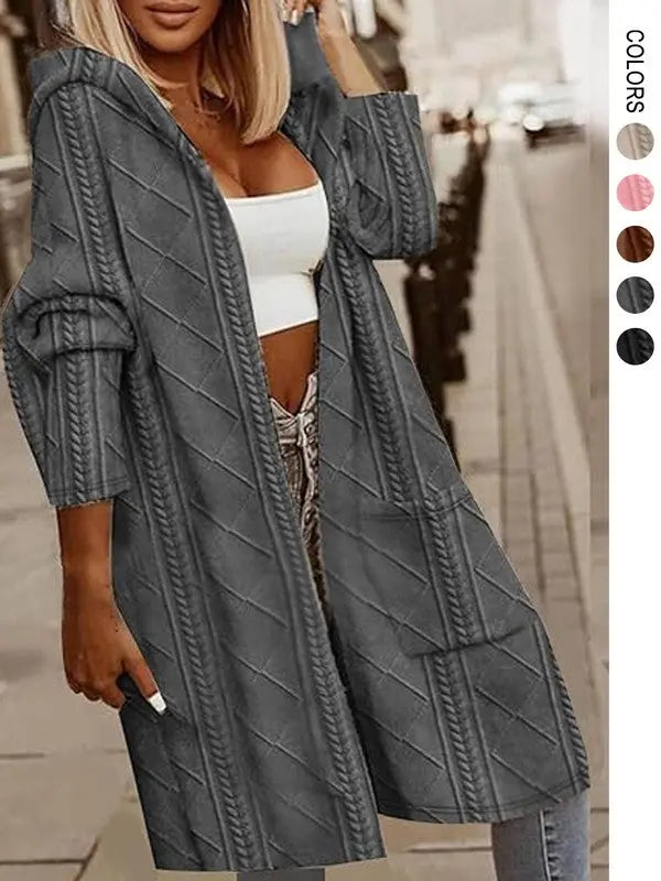 Womens Long Cardigans Cable Knitted Open Front STYLE SOURCE