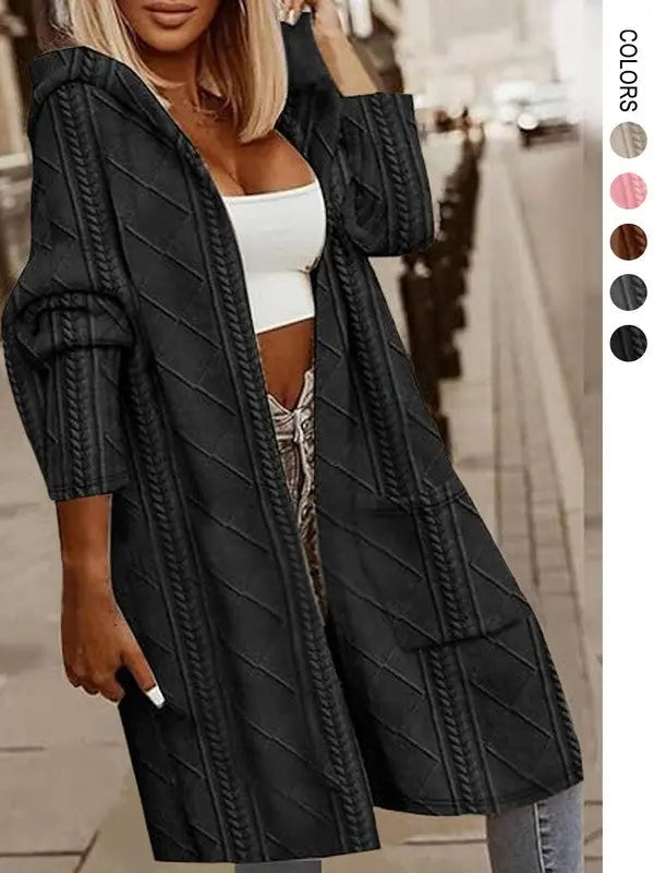 Womens Long Cardigans Cable Knitted Open Front STYLE SOURCE
