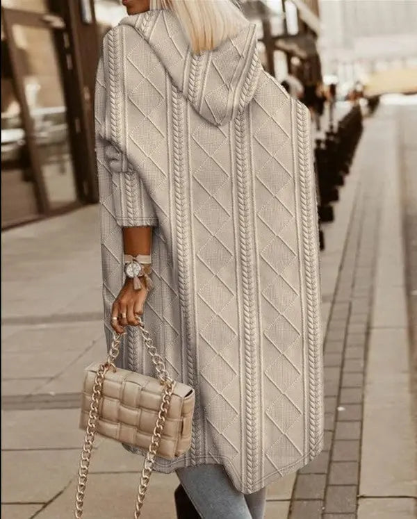 Womens Long Cardigans Cable Knitted Open Front STYLE SOURCE