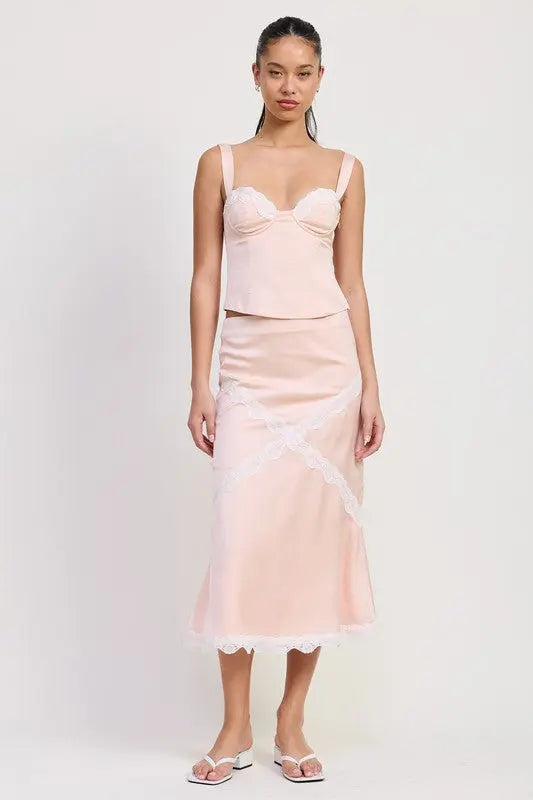MID SATIN SKIRT WITH LACE DETAIL STYLE SOURCE