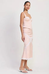 MID SATIN SKIRT WITH LACE DETAIL STYLE SOURCE