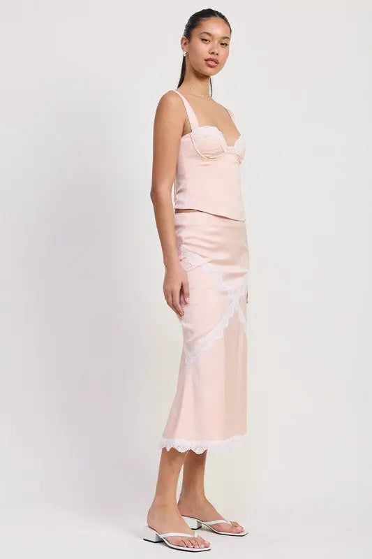 MID SATIN SKIRT WITH LACE DETAIL STYLE SOURCE