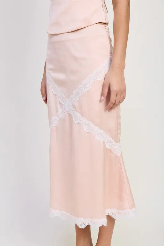 MID SATIN SKIRT WITH LACE DETAIL STYLE SOURCE