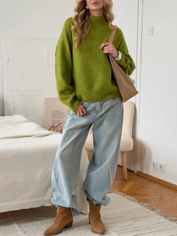 Mock Neck Dropped Shoulder Sweater STYLE SOURCE