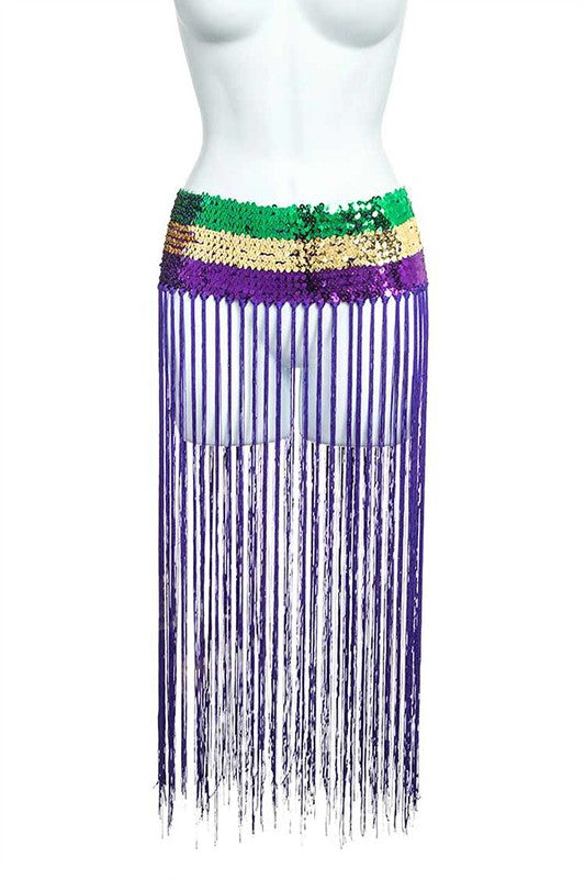 Mardi Gras Sequins Stretchy Fringe Curtain Belt STYLE SOURCE