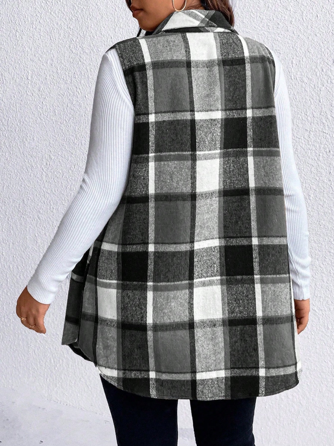 Honey Plus Size Pocketed Plaid Button Up Vest Coat STYLE SOURCE