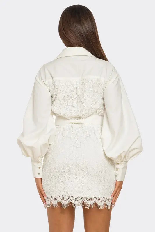 PLUS SIZE White Lace-Detail Utility Mini Dress STYLE SOURCE