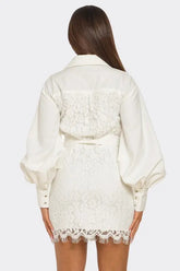 PLUS SIZE White Lace-Detail Utility Mini Dress STYLE SOURCE