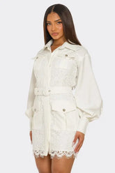 PLUS SIZE White Lace-Detail Utility Mini Dress STYLE SOURCE