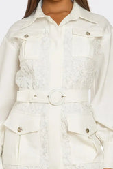 PLUS SIZE White Lace-Detail Utility Mini Dress STYLE SOURCE