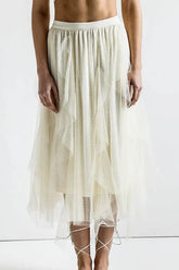 Waterfall PolkaDot Mesh Ruffle Midi Skirt STYLE SOURCE
