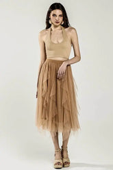 Waterfall PolkaDot Mesh Ruffle Midi Skirt STYLE SOURCE