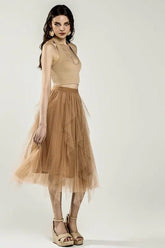 Waterfall PolkaDot Mesh Ruffle Midi Skirt STYLE SOURCE