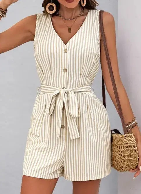 Sleeveless \.lTie-Waist Romper STYLE SOURCE