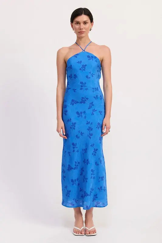 CROSSBACK HALTER NECK MAXI DRESS STYLE SOURCE