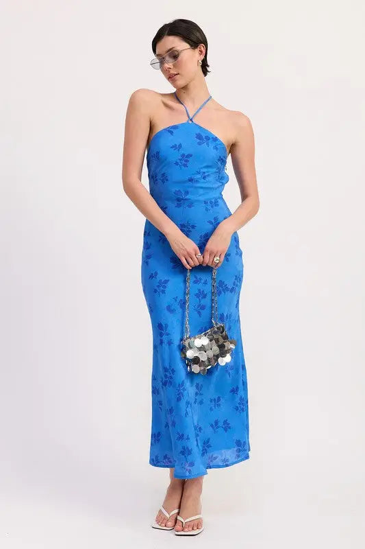 CROSSBACK HALTER NECK MAXI DRESS STYLE SOURCE