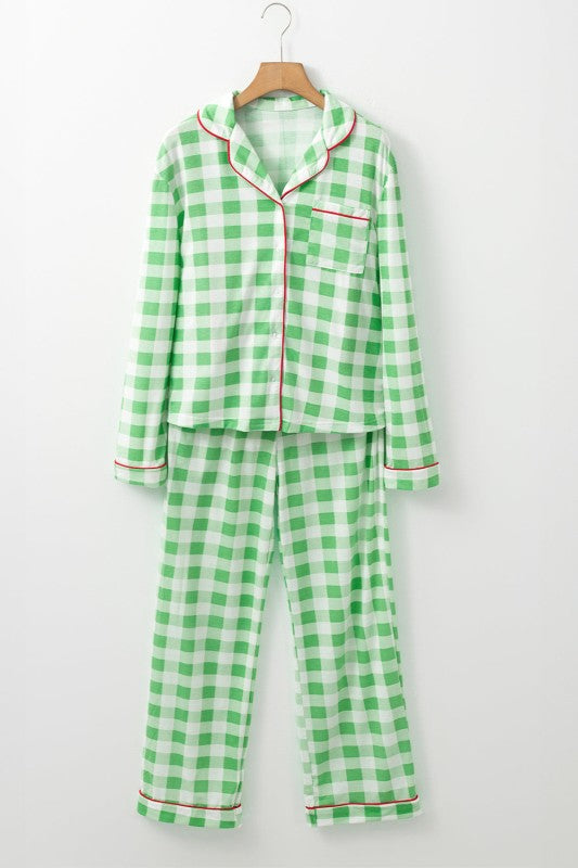 Christmas Plaid Contrast Trim Pajama Set STYLE SOURCE