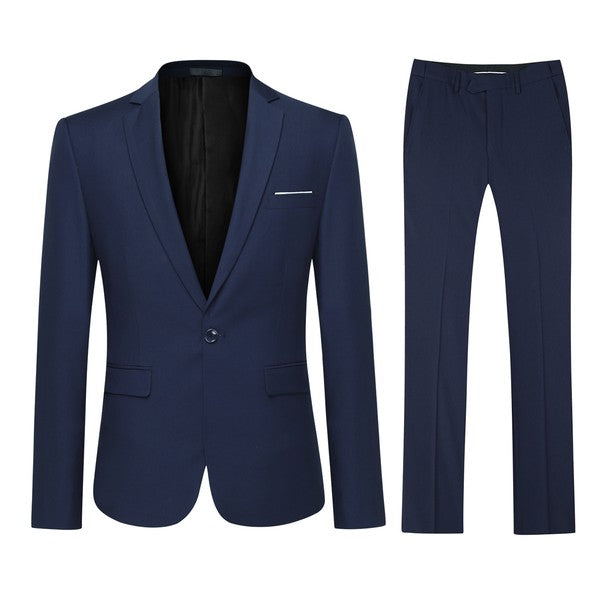 Men's 2 Piece 1-Bt Double Vent Solid Color Suit STYLE SOURCE