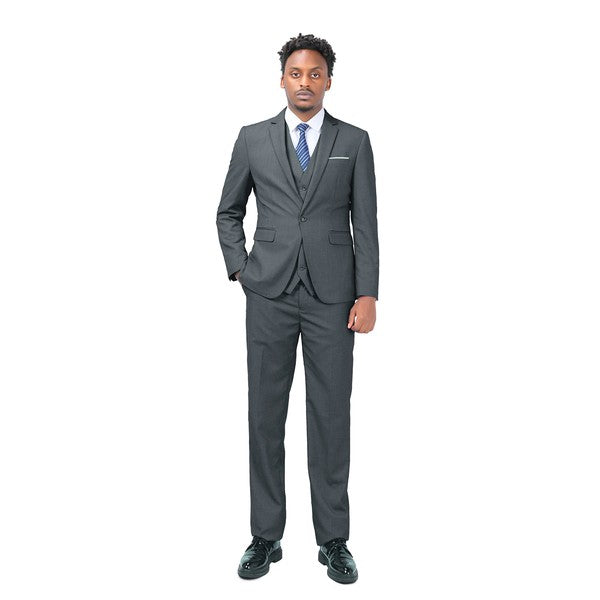 Men's 2 Piece 1-Bt Double Vent Solid Color Suit STYLE SOURCE