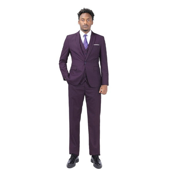 Men's 2 Piece 1-Bt Double Vent Solid Color Suit STYLE SOURCE
