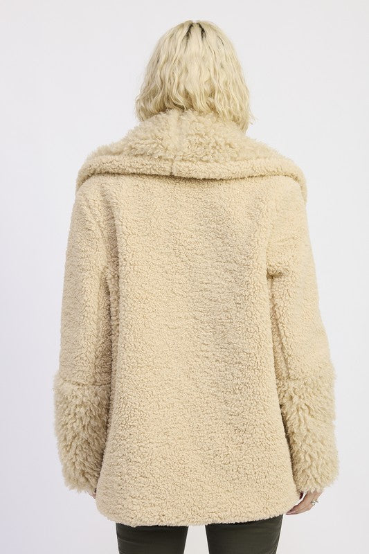 FUR TRIMMED FLEECE JACKET WITH POCKETS STYLE SOURCE