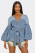 Denim Muse Puff Sleeve Button-Up Top STYLE SOURCE