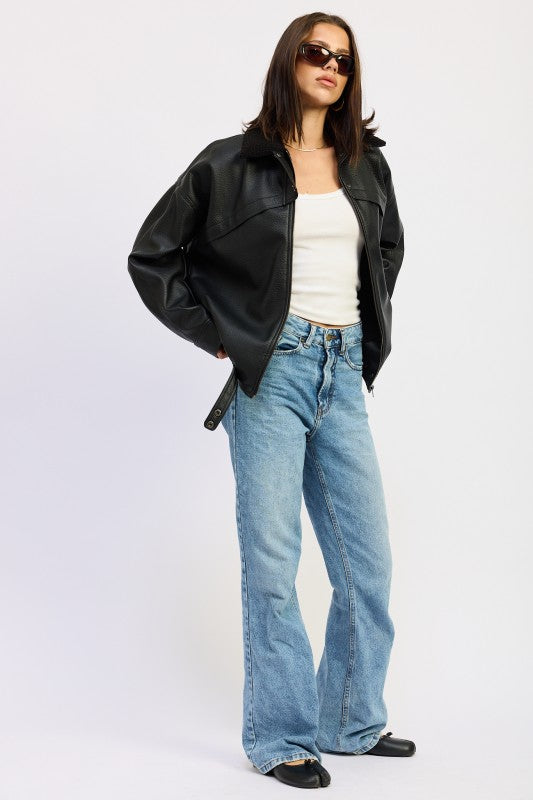 SHEARLING COLLAR VEGAN LEATHER JACKET STYLE SOURCE