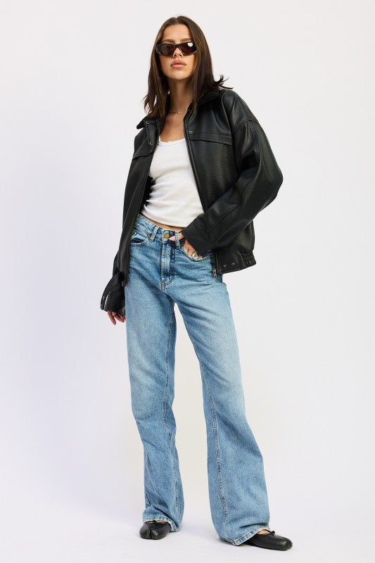 SHEARLING COLLAR VEGAN LEATHER JACKET STYLE SOURCE