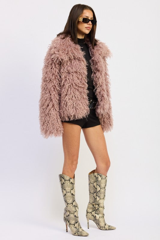 SHAGGY FAUR FUR COAT WITH COLLAR STYLE SOURCE