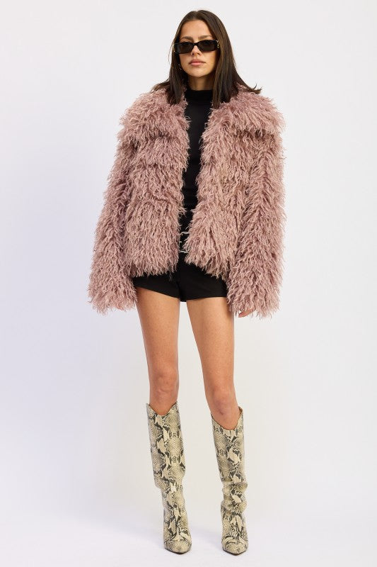 SHAGGY FAUR FUR COAT WITH COLLAR STYLE SOURCE