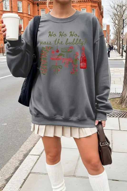 Pass the Bubbly Christmas Graphic Sweatshirt for Women STYLE SOURCE