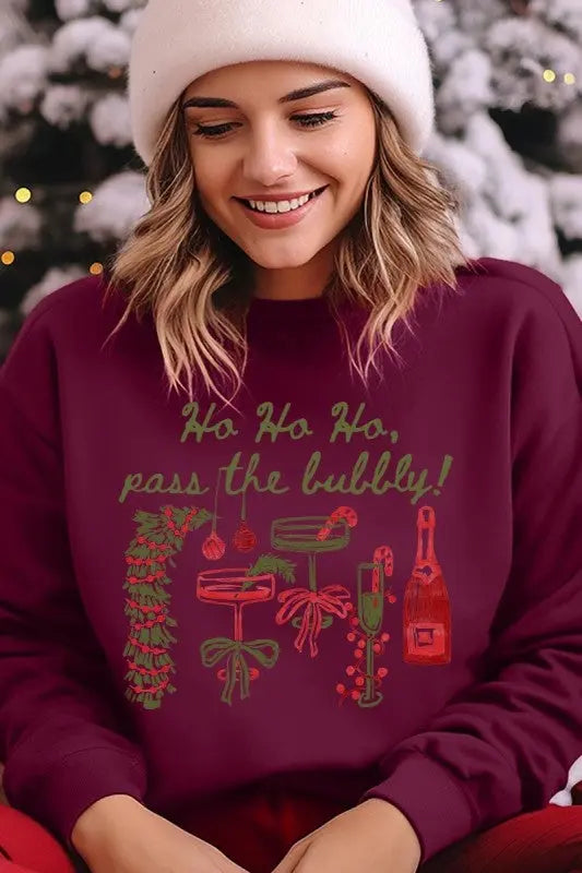 Pass the Bubbly Christmas Graphic Sweatshirt for Women STYLE SOURCE
