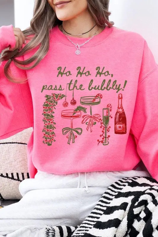 Pass the Bubbly Christmas Graphic Sweatshirt for Women STYLE SOURCE