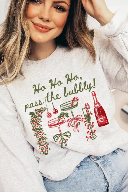 Pass the Bubbly Christmas Graphic Sweatshirt for Women STYLE SOURCE