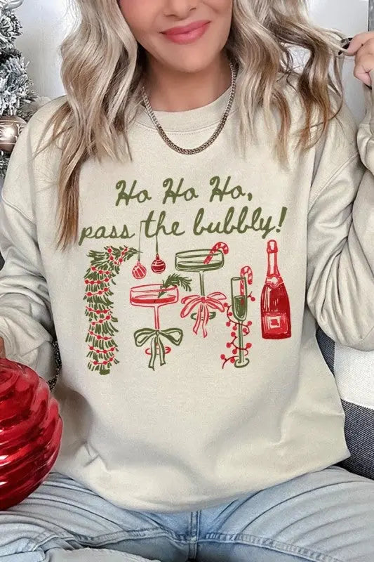 Pass the Bubbly Christmas Graphic Sweatshirt for Women STYLE SOURCE