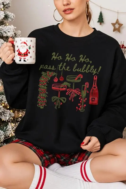 Pass the Bubbly Christmas Graphic Sweatshirt for Women STYLE SOURCE
