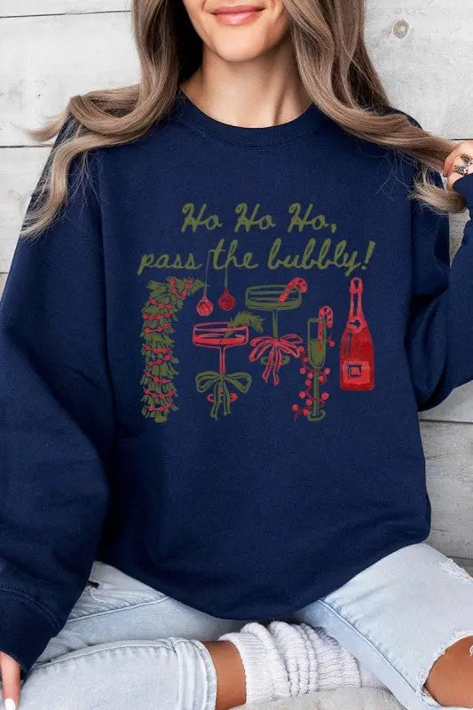 Pass the Bubbly Christmas Graphic Sweatshirt for Women STYLE SOURCE