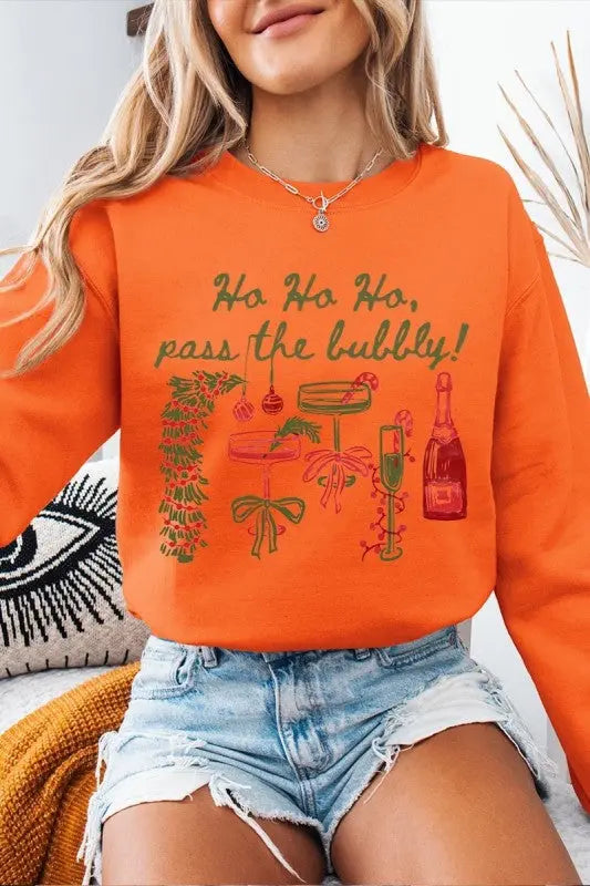 Pass the Bubbly Christmas Graphic Sweatshirt for Women STYLE SOURCE
