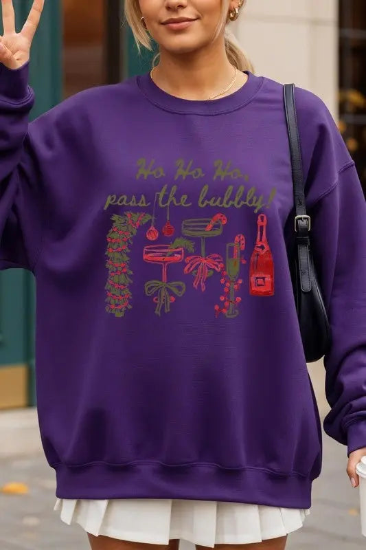 Pass the Bubbly Christmas Graphic Sweatshirt for Women STYLE SOURCE