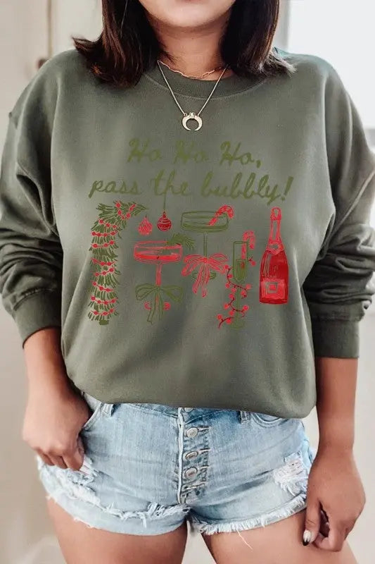 Pass the Bubbly Christmas Graphic Sweatshirt for Women STYLE SOURCE