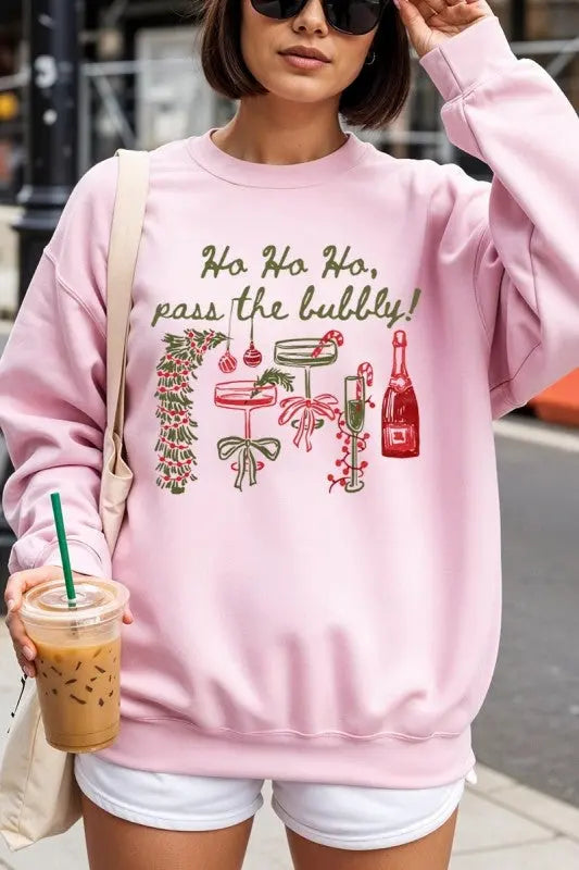 Pass the Bubbly Christmas Graphic Sweatshirt for Women STYLE SOURCE