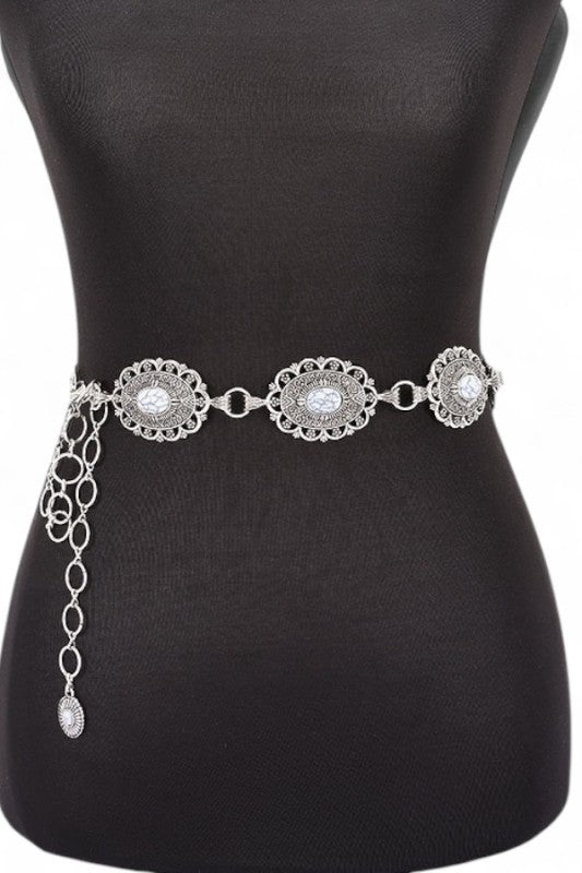 Faux Stone Western Concho Chain Belt STYLE SOURCE