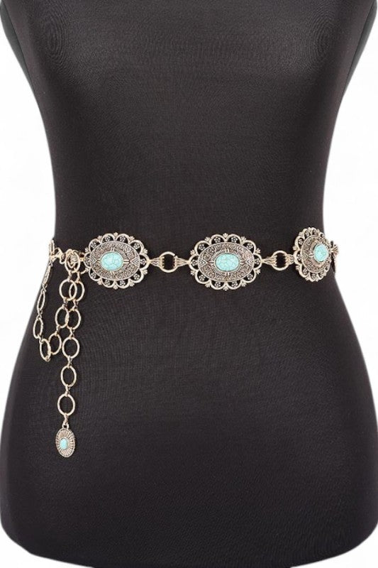 Faux Stone Western Concho Chain Belt STYLE SOURCE