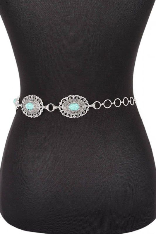 Faux Stone Western Concho Chain Belt STYLE SOURCE